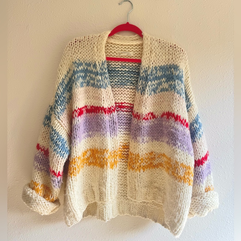 Anthropologie Cream Multicolor Knit Cardigan